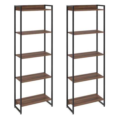 Kit 2 Estantes Multiuso Escritório Industrial 5 Prateleiras Areta 186x60cm C01 Nogal - Lyam Decor