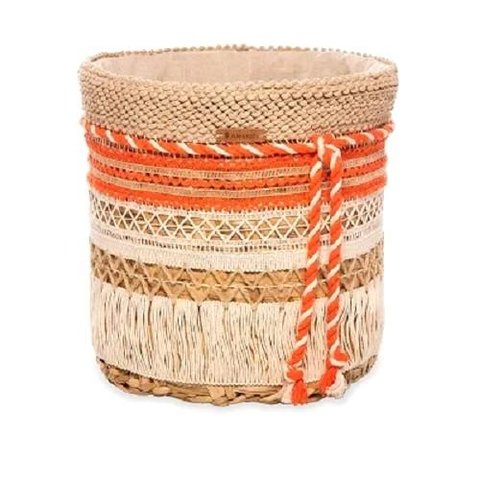 Cesta Tramada Gisele P Fibra Natural e Laranja 25cm