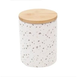 Pote Decorativo Cerâmica Tampa Bambu Granilite Branco 13x10cm - 1