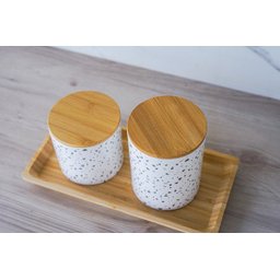 Pote Decorativo Cerâmica Tampa Bambu Granilite Branco 13x10cm - 5