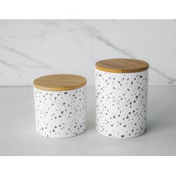 Pote Decorativo Cerâmica Tampa Bambu Granilite Branco 13x10cm - 3