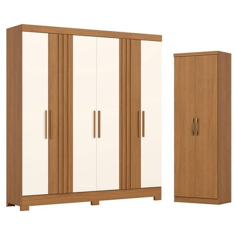 Guarda Roupa Casal 6 Portas 3 Gavetas Francês Cinamomo Off White com Armário Multiuso Margarida Cina