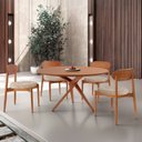 Ver imagem 1 de Conjunto Sala de Jantar Mesa 135cm Tampo Redondo Laminado e 4 Cadeiras Hope Marrom/Milano/Imbuia