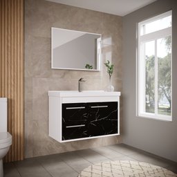 Gabinete Banheiro Mdf com Pia Cuba - Potenza Preto - 1