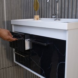 Gabinete Banheiro Mdf com Pia Cuba - Potenza Preto - 9