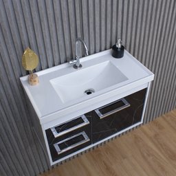 Gabinete Banheiro Mdf com Pia Cuba - Potenza Preto - 8