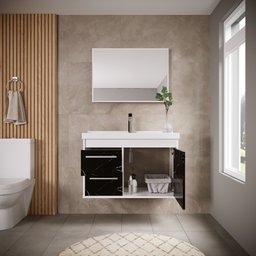 Gabinete Banheiro Mdf com Pia Cuba - Potenza Preto - 4