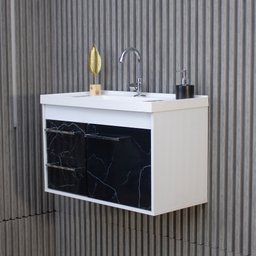 Gabinete Banheiro Mdf com Pia Cuba - Potenza Preto - 7