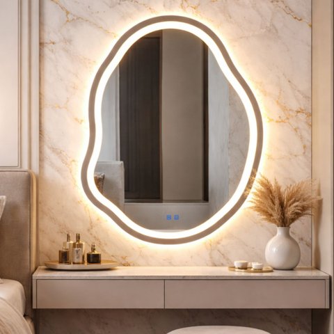Espelho LED Banheiro Touch 3 Cores de Luz com Desembaçador e Display Digital 80x60 cm 110V/220V