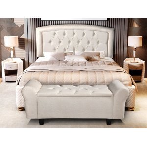 Cabeceira Casal e Recamier Sapateira America 140cm Bege