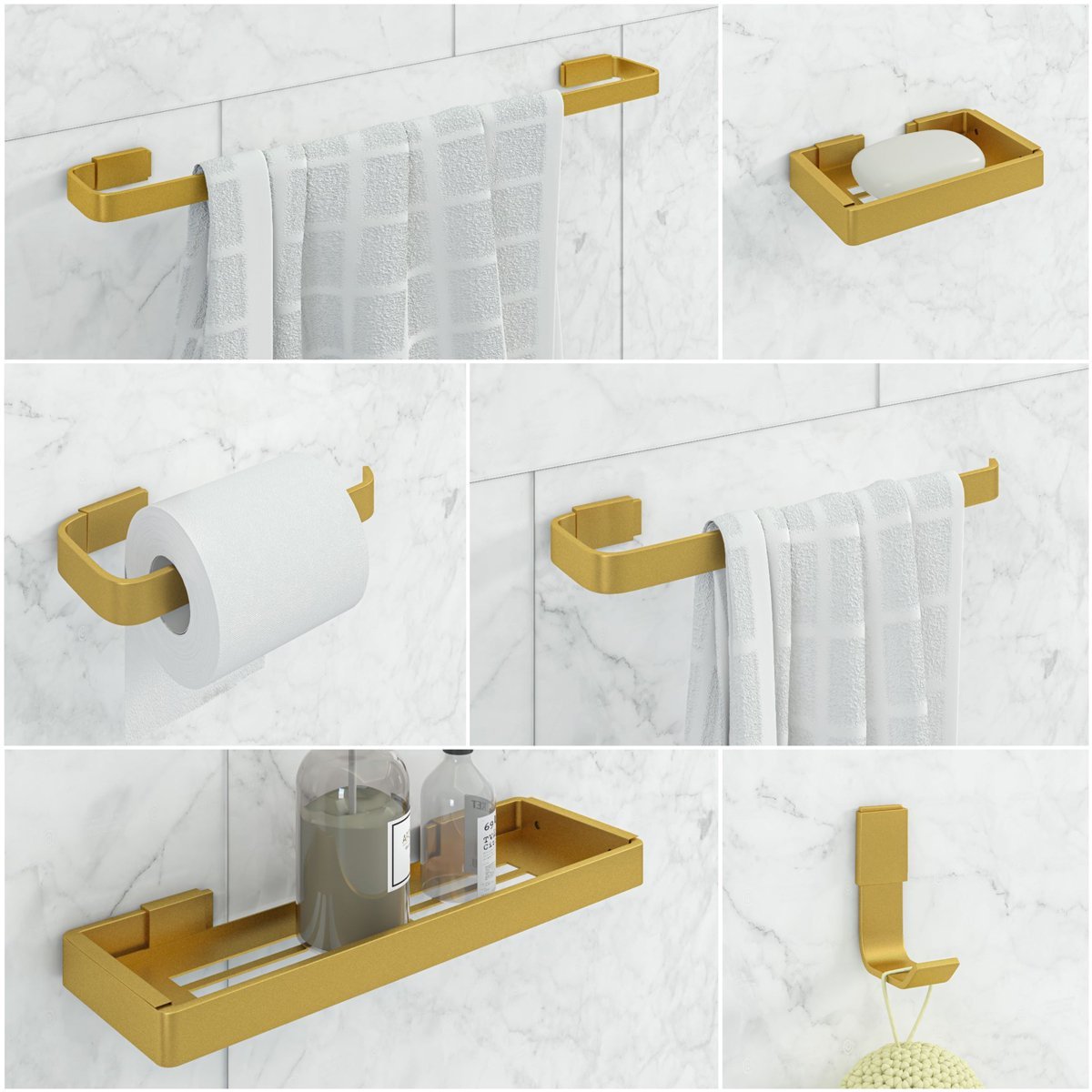 Kit de Acessórios para Banheiro 6 Peças Stander:dourado