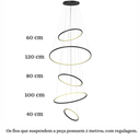 Ver imagem 2 de Lustre Pendente Anel de Led Hoop 5 Argolas Aros em Alumínio 148W - 120x100x80x60x40cm - Luz Interna