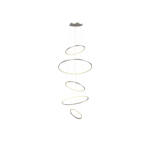 Lustre Pendente Anel de Led Hoop 5 Argolas Aros em Alumínio 148W - 120x100x80x60x40cm - Luz Interna