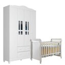 Ver imagem 1 de Berço Americano Mirelle e Guarda Roupa Infantil Ariel 4 Portas Branco Brilho - Carolina