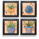 Ver imagem 1 de Kit 4 Quadros Flores Vaso Lavabo Sala Cozinha Moldura Vidro: Preto