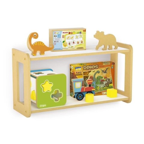 Prateleira Dupla Infantil Montessori Organizador Madeira Livros Brinquedos Pelucia Estante Madeira Q