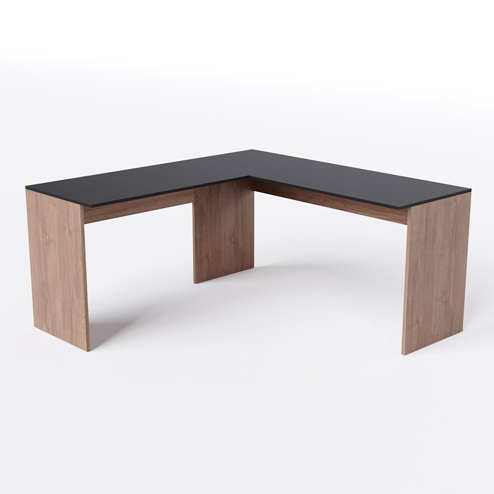 Mesa em L para Escritório - 150x44cm:preto com Freijó