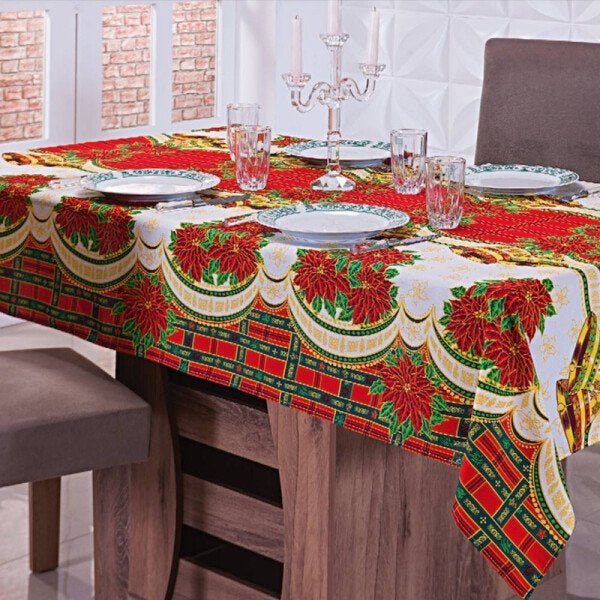 Toalha De Mesa Natal Estampada 4 Cadeiras Xadrez Vermelho