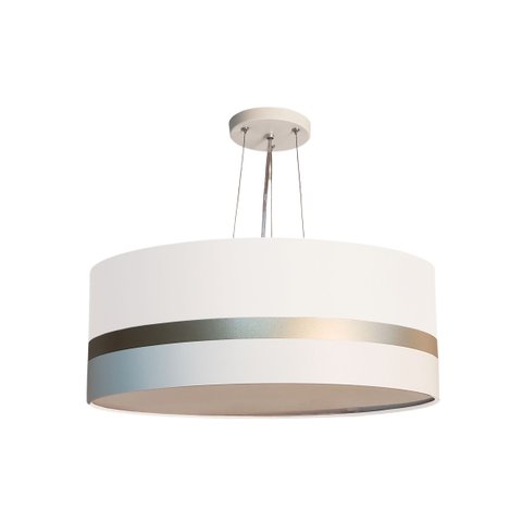 Lustre Pendente Branco Faixas Bronze Cúpula 50x15 Tom Luz