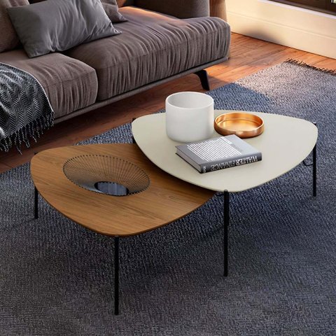 Conjunto de Mesas de Centro 89cm para Sala 100% Mdf Cor:louro e Luna com Preto