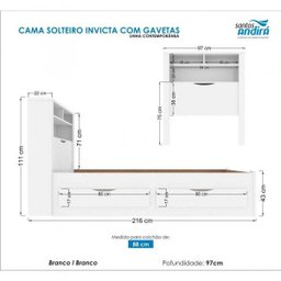 Cama de Solteiro com 2 Gavetas Invicta Contemporânea  - 3