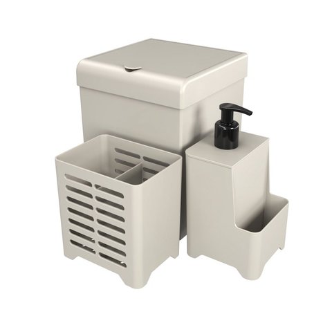 Kit Pia 3 Peças Lixeira Dispenser Porta Talher Cozinha - Stolf