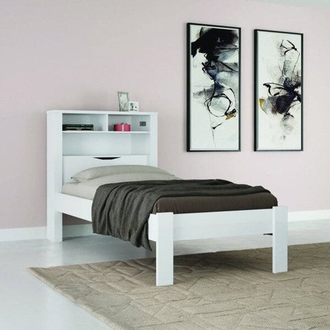 Cama Solteiro Invicta com Baú Branco