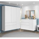 Ver imagem 1 de Quarto Branco Melinda com Guarda Roupa 3 Portas, Cômoda 1 Porta 100% mdf - Phoenix Baby