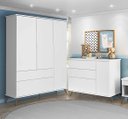 Ver imagem 1 de Quarto Branco Melinda com Guarda Roupa 3 Portas, Cômoda 1 Porta 100% mdf - Phoenix Baby