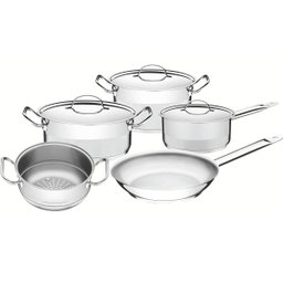 Jogo de Panelas Tramontina Professional Inox Fundo Triplo 5pçs Caçarolas Frigideira Cozi-vapore - 1