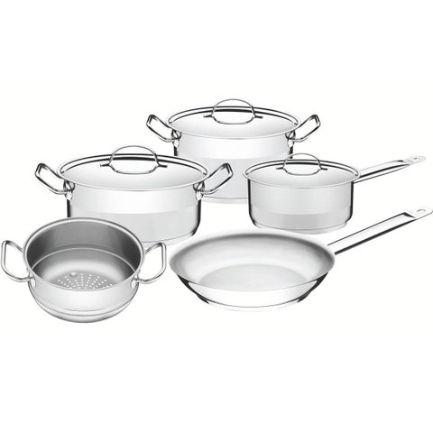 Jogo de Panelas Tramontina Professional Inox Fundo Triplo 5pçs Caçarolas Frigideira Cozi-vapore