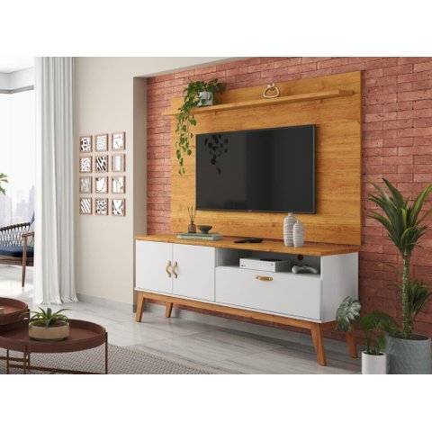 Rack + Painel Si 1.60m Estilo Retrô para Tv até 60'' Cor Cinamomo / Branco