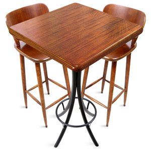 Cj Mesa Madeira 60x60cm - Bistrô Fixa 98cm + 2 Banquetas 73 - Natural - Liso