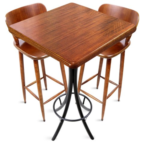 Cj Mesa Madeira 60x60cm - Bistrô Fixa 98cm + 2 Banquetas 73 - Natural - Liso