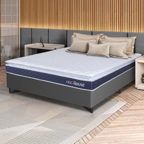 Conjunto Box Cinza Durban Azul Espuma D28 Viúva 128x188x57 - King House