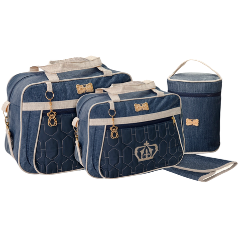 Kit Bolsas Maternidade Mave Baby 4 Peças Luxo Azul