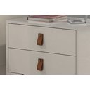Ver imagem 3 de Mesa de Cabeceira Unic 60cm Off White Base de Ferro Dourado 2 Gavetas Puxador em Couro