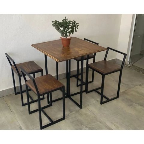 Conjunto de Mesa 4 Cadeiras Pequena Madeira Imbuia Industrial Premium