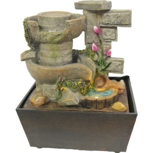 Fonte de Água Parede de Pedras com Flor e Roda (23cm) - 220v - 1