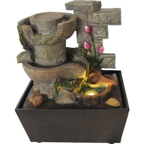 Fonte de Água Parede de Pedras com Flor e Roda (23cm) - 220v - 2