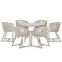 Ver imagem 1 de Mesa com 6 Cadeiras de Jantar Roma 120cm e Noronha em Alumínio Fendi Corda Náutica Estofado 3 Trama