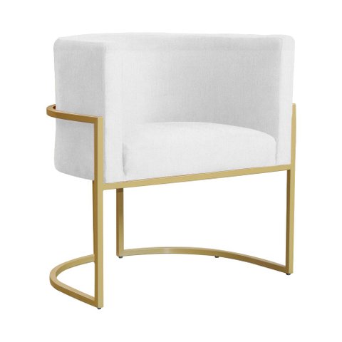 Poltrona Luana Base Metálica Dourada Suede Branco - Vallisa Decor