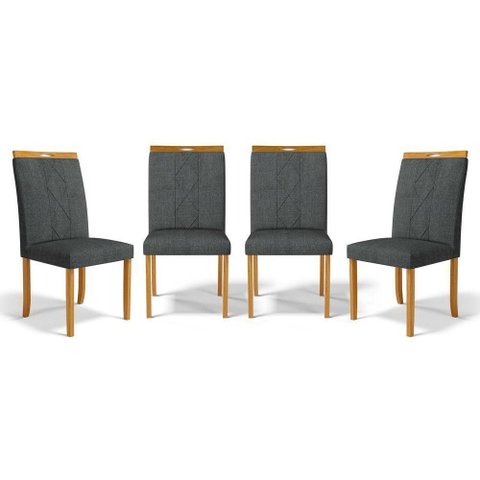 Kit com 4 Cadeiras Ana Madeira Maciça Estofadas para Mesa de Jantar Linho Chumbo 406