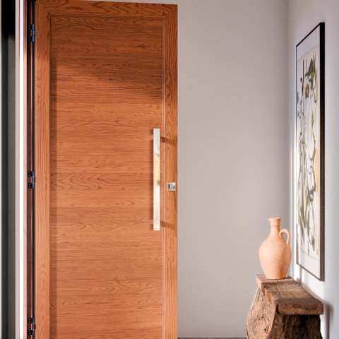 Porta de Alumínio de Giro Lambri Puxador de 60cm em Aluminio 215x95cm Lucasa Eccellente Incolor/Marrom