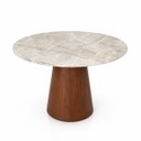 Ver imagem 1 de Mesa de Jantar Cone Redondo 110 cm Tampo Mármore Taj Mahal Base Nogueira