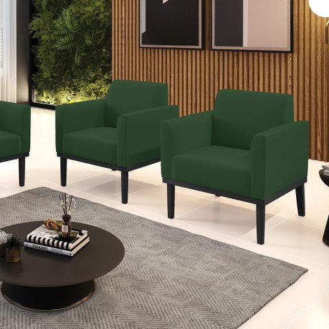 Kit 2 Poltronas Decorativas Isabella Pés Fixo em Madeira Preto Veludo Verde Esmeralda G19 - Gran Bel