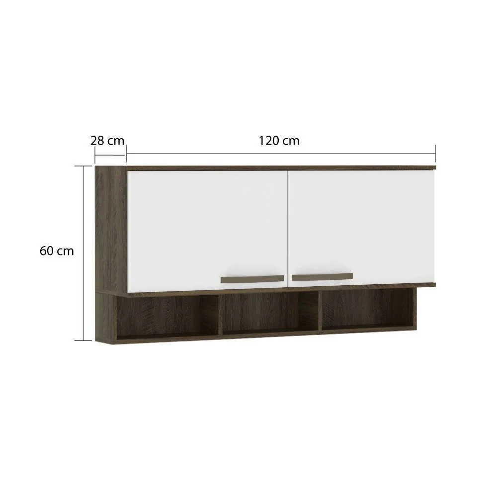 Armário Aéreo para Cozinha 120 Cm 2 Portas com Nicho Inferior Branco Uv Sara Luciane - 3