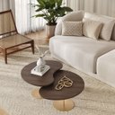 Ver imagem 1 de Kit 2 Mesas de Centro para Sala Design Orgânica Gaia com Metal Dourado e MDF Cacau Grann
