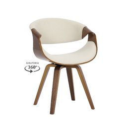 Cadeira Nicole Linho Creme ou Pu Preta Base Giratória - Rivatti - 1