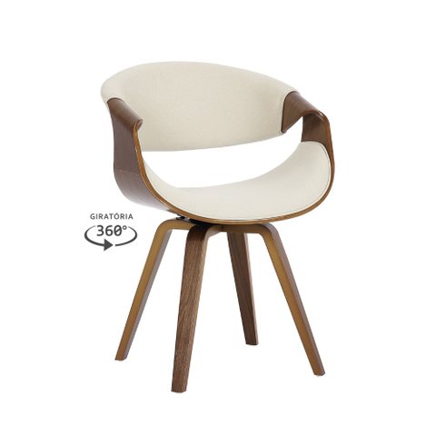 Cadeira Nicole Linho Creme ou Pu Preta Base Giratória - Rivatti